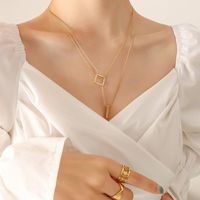 Fashion Summer Square Long Double Layer Pendant Stacked Geometric Titanium Steel Gold-plated main image 4