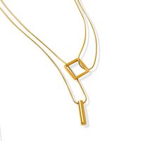 Fashion Summer Square Long Double Layer Pendant Stacked Geometric Titanium Steel Gold-plated main image 3