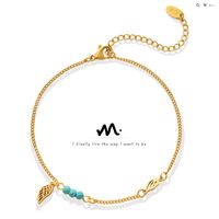 Fashion Turquoise Wings Anklet Ornament Titanium Steel Gold Plated sku image 1