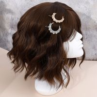 2022 Popular Online Influencer Fashion Rhinestone Side Hairpin Moon Pearl Hair Clip Hairpin Bangs Top Clip 2-piece Set main image 4
