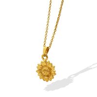 Fashion Classic Sun Flower Pendant Necklace Titanium Steel Gold Plated Clavicle Chain main image 3