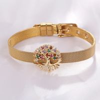 Fashion Creativity Retro Simple Copper Plating 18k Golden Zircon Tree Watch Band Bracelet sku image 1