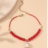 Simple Round Pearl Red Wrist Chain Female Rough Stone Couple Bracelet Wholesale main image 1