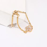 Fashionable Adjustable Little Finger Copper Electroplated 18k Gold Zircon Flower Pull-out Ring main image 3