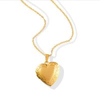 Fashion Retro Flip Heart-shaped Pendant Necklace Plated 18k Gold Titanium Steel main image 2