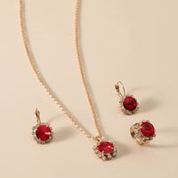 Bridal Suit Dress Accessories Claw Diamond Ruby Necklace Earrings Ring Set main image 3