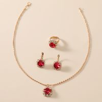 Bridal Suit Dress Accessories Claw Diamond Ruby Necklace Earrings Ring Set sku image 1