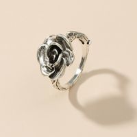 Fashion Vintage Carved Antique Silver Rose Alloy Ring main image 1
