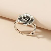 Fashion Vintage Carved Antique Silver Rose Alloy Ring main image 3