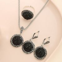 Formal Dress Accessories Gem Round Pendant Alloy Necklace Earrings Ring Set main image 1