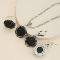 Formal Dress Accessories Gem Round Pendant Alloy Necklace Earrings Ring Set main image 2