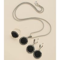 Formal Dress Accessories Gem Round Pendant Alloy Necklace Earrings Ring Set main image 3