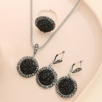 Formal Dress Accessories Gem Round Pendant Alloy Necklace Earrings Ring Set sku image 1