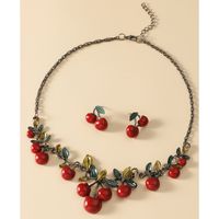 Cute Fruit Red Cherry Pendant Necklace Earrings Set main image 1