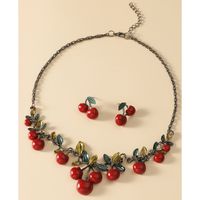 Cute Fruit Red Cherry Pendant Necklace Earrings Set main image 4