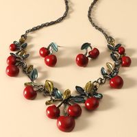 Cute Fruit Red Cherry Pendant Necklace Earrings Set main image 2