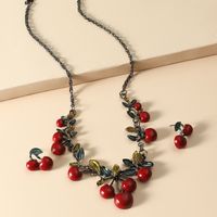 Cute Fruit Red Cherry Pendant Necklace Earrings Set main image 3