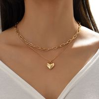 Retro Double Layer Heart Shaped Pendant Alloy Necklace main image 1