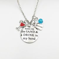 Fashion Round Letter Wine Glass Slippers Pendant Necklace main image 2