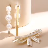 New Style Pearl Bow Hairpin Rhinestone Duckbill Clip 3-piece Set main image 2