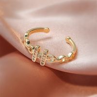 Fashion Letter Chain Zircon Hollow Copper Opening Ring main image 2