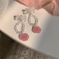 Fashion Pink Rose Transparent Sweet Bowknot Early Spring New Earrings main image 2