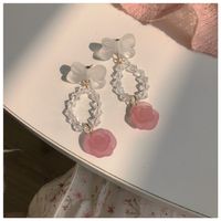 Fashion Pink Rose Transparent Sweet Bowknot Early Spring New Earrings sku image 1