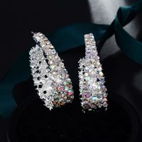 Fashion Fine Ornament Colorful Crystals U-shaped Alloy Stud Earrings sku image 1