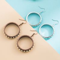 Simple Style Round Inlaid Turquoise Pendant Earrings main image 1