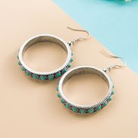 Simple Style Round Inlaid Turquoise Pendant Earrings main image 3