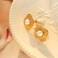 Fashion Irregular Geometric Imitation Pearl Flower Earrings Titanium Steel main image 2