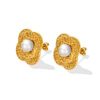 Fashion Irregular Geometric Imitation Pearl Flower Earrings Titanium Steel main image 3