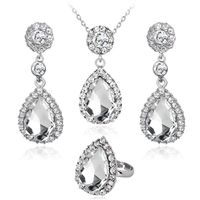 Fashion Simple Multicolor Gem Necklace Ring Earring Three-piece Alloy Diamond Plating White K Jewelry Set sku image 2