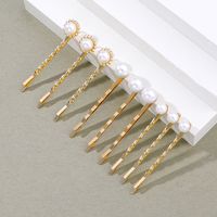 Simple Style Golden Pearl Hair Clip Side Clip 9-piece Set main image 1