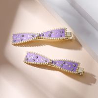 Retro Purple Rhinestone Pearl  Bangs Clip Hairpin 2-piece Set main image 1