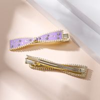 Retro Purple Rhinestone Pearl  Bangs Clip Hairpin 2-piece Set main image 2