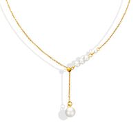 Fashion Long Tassel Pearl Pendant Titanium Steel Necklace main image 3