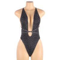Sexy Lingerie Plus Size Deep V-neck Sexy Backless Halter Strap Rhinestone Jumpsuit main image 2