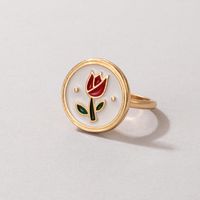 New Simple Style Flower Dripping Oil Opening Single Ring main image 3