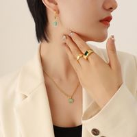 Fashion Green Agate Clavicle Necklace Earrings Titanium Steel 18k Gold Accessories Set main image 2