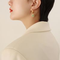 Fashion New Green Agate Pendant Titanium Steel Retro Necklace Earrings Jewelry Set sku image 2