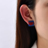 Retro Contrast Color Klein Blue Heart Square Stud Earrings main image 1
