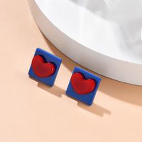 Retro Contrast Color Klein Blue Heart Square Stud Earrings main image 2