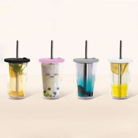 Fashion Transparent Double-layer Thickened Multi-color Plastic Cup main image 5
