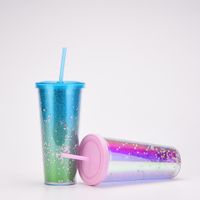 New Creative Double Plastic Straw Cup Gradient Color Large Capacity Cup main image 5