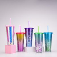 New Creative Double Plastic Straw Cup Gradient Color Large Capacity Cup main image 6
