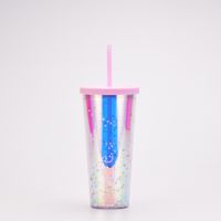 New Creative Double Plastic Straw Cup Gradient Color Large Capacity Cup main image 3