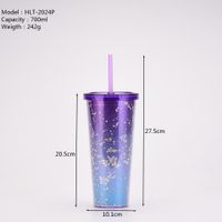 New Creative Double Plastic Straw Cup Gradient Color Large Capacity Cup main image 2