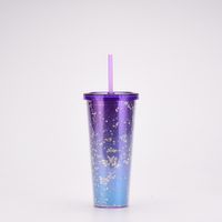 New Creative Double Plastic Straw Cup Gradient Color Large Capacity Cup sku image 1