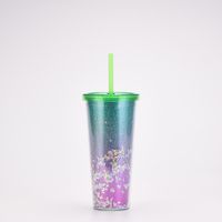 New Creative Double Plastic Straw Cup Gradient Color Large Capacity Cup sku image 3